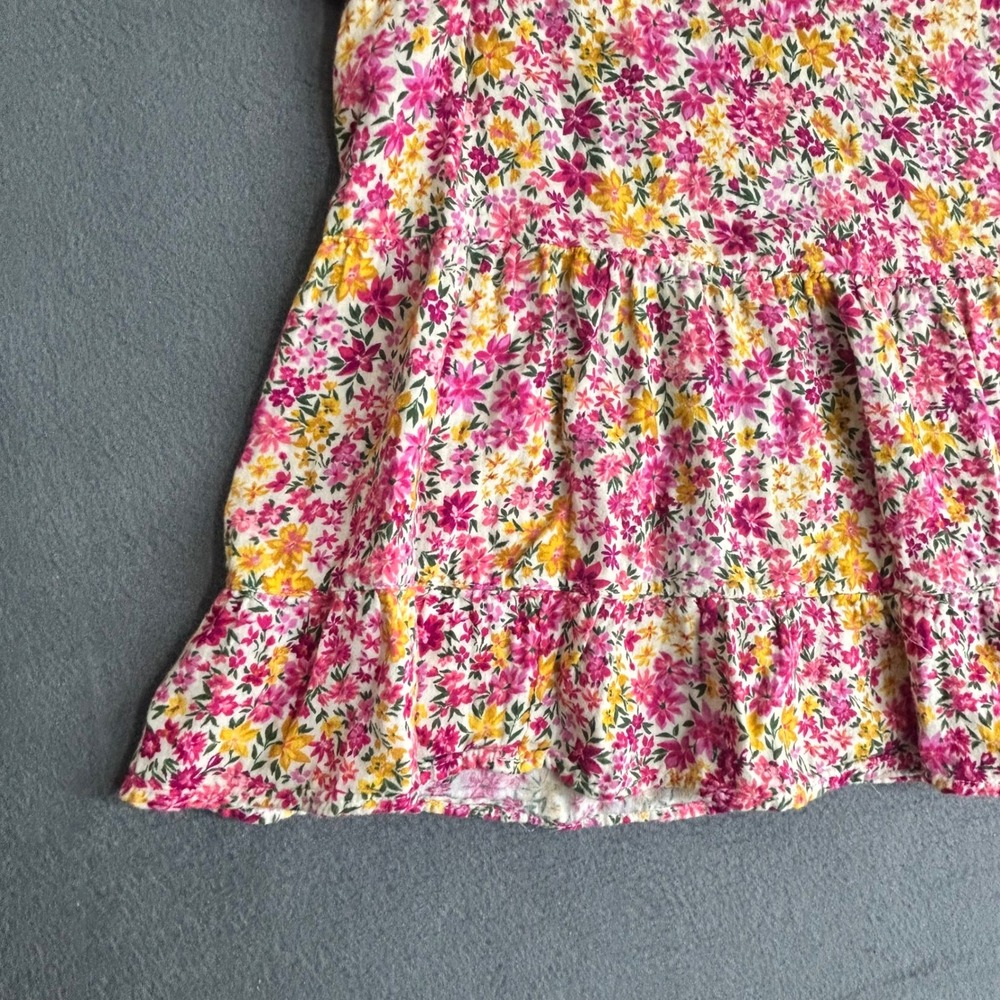 Terra & Sky Top Womens 1X Pink Floral Babydoll Tiered Cotton Short Sleeve Blouse - Picture 2 of 7